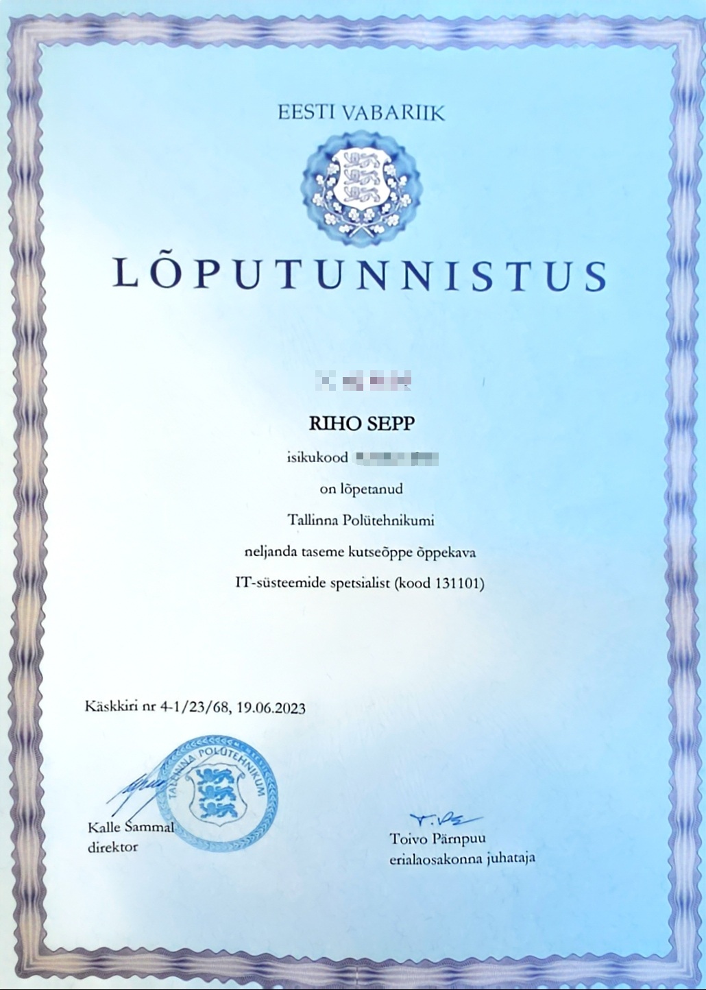 IT-süsteemide spetsialisti lõputunnistus