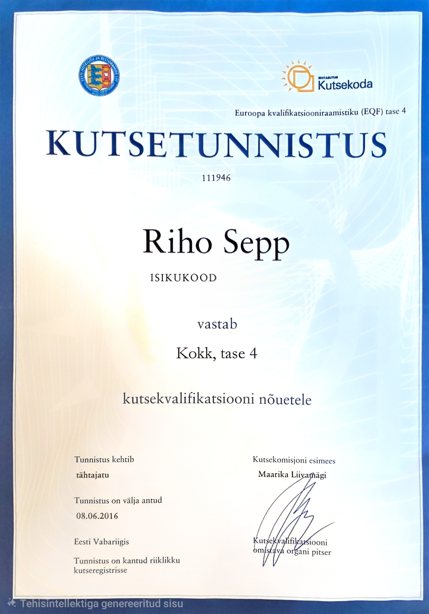 Koka lõputunnistus